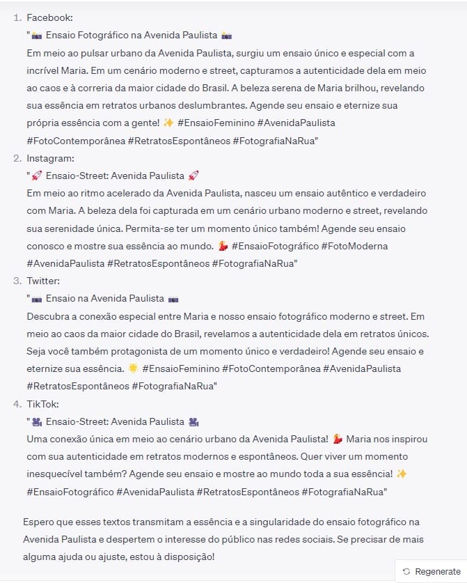 Copy criada pelo ChatGPT para redes sociais