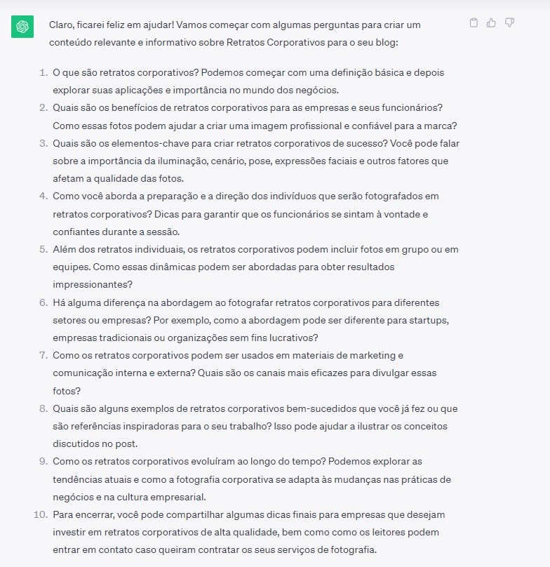 Prompt de interação com a Inteligência Artificial do ChatGPT