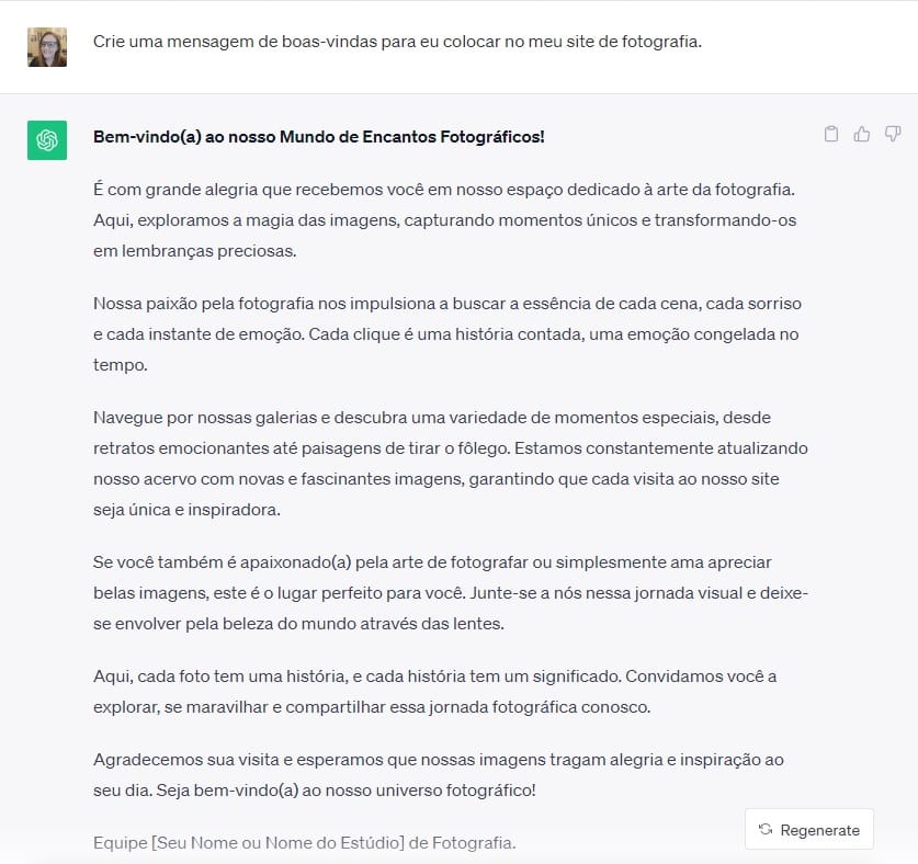 modelo de prompt não elaborado para o ChatGPT