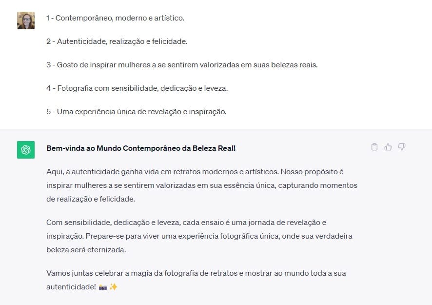 Modelo de texto criado com o ChatGPT