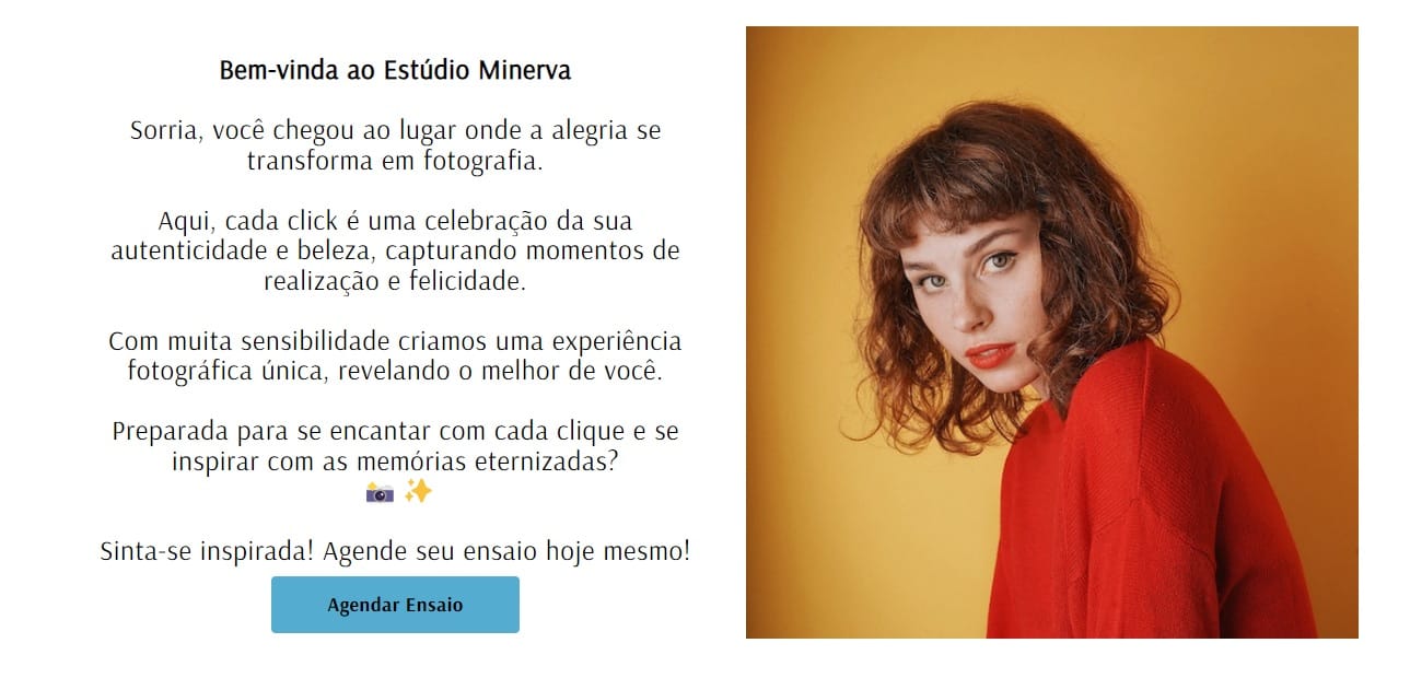 Página de contato final com texto criado por inteligência artificial