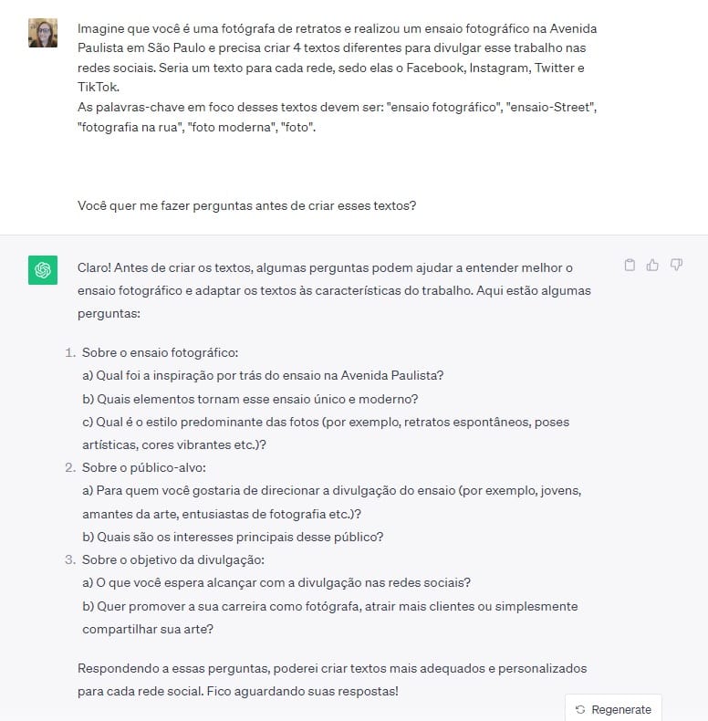 Modelo de prompt de chat GPT para copys de redes sociais