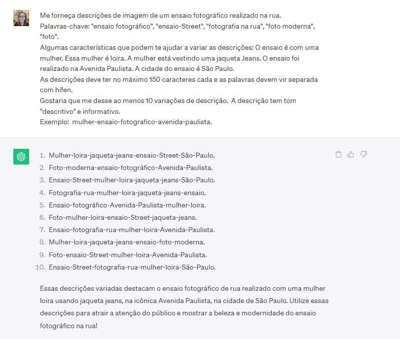 Modelo de prompt para criar texto e incluir a descrição nas imagens do seu site