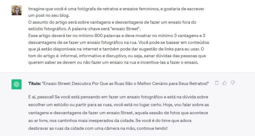 Modelo de Prompt para solicitar a criação de texto para Blog usando o Chat GPT