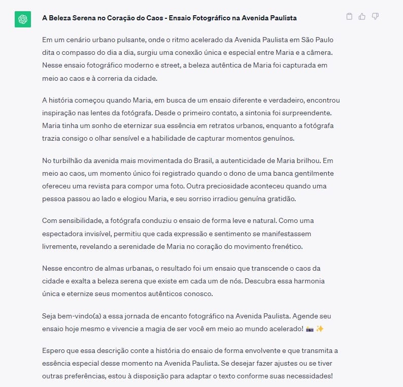 Texto entregue pelo ChatGPT para colocar na descrição de um trabalho do site portfólio