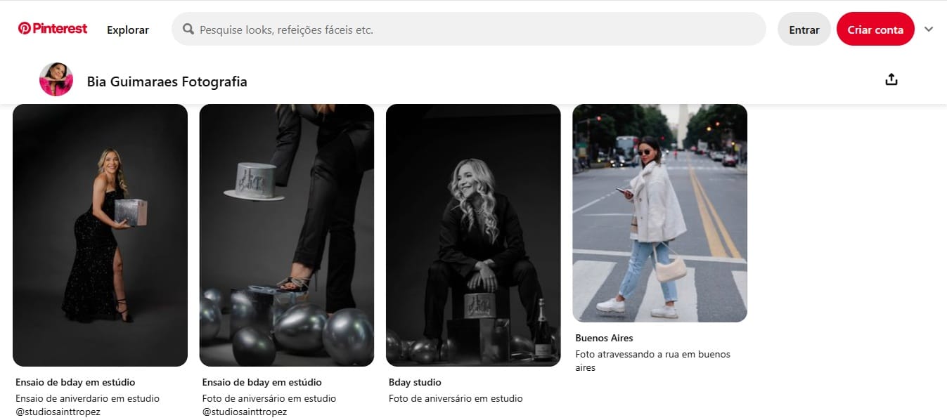 captura de tela do pinterest da fotógrafa Bia Guimarães